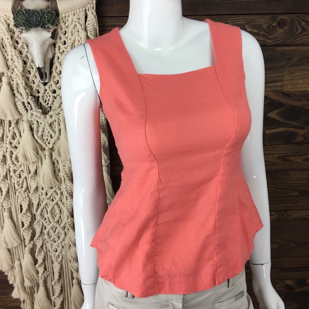 Eric Signature |‎ Square Neck Coral Linen Blouse